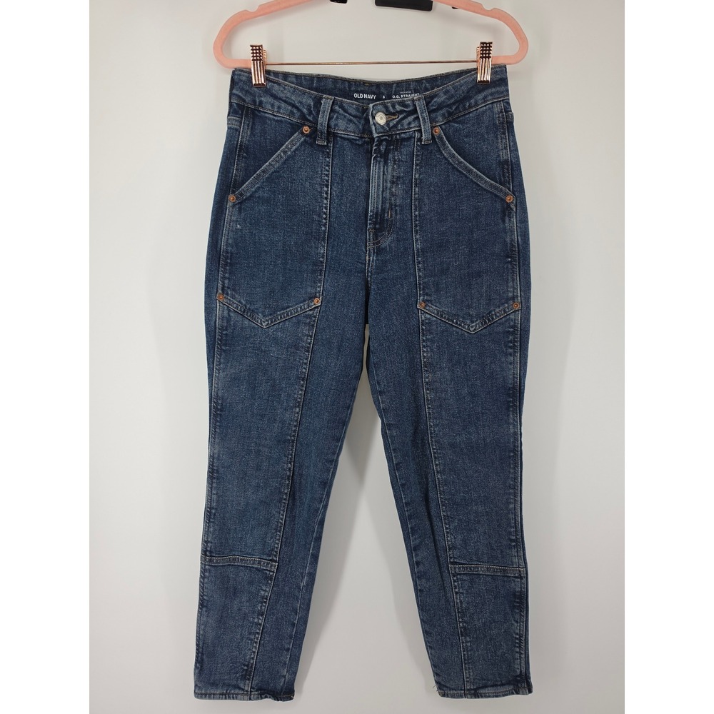 Old Navy High-Rise OG Straight Carpenter Jeans Dark Wash Blue 6